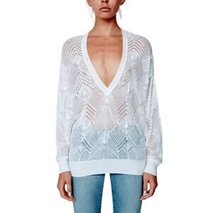 IRO Dusk White Crochet V Neck Lightweight Sweater Dolman Sleeves XS